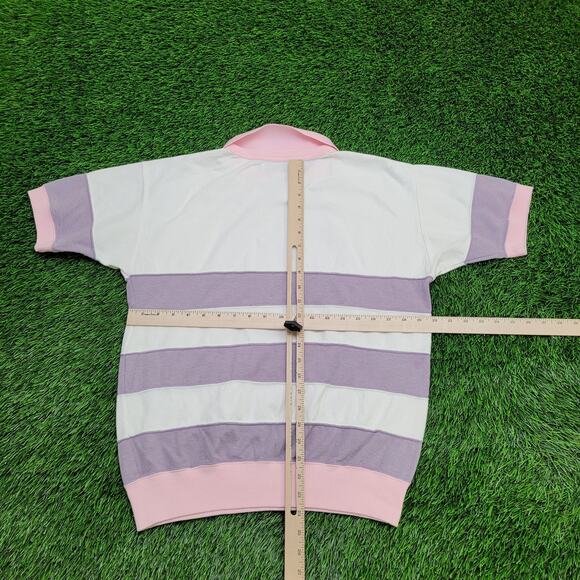 Vintage 90s MOD Blank Stripes Sweatshirt Womens L 20x24 Pink - Picture 3 of 9